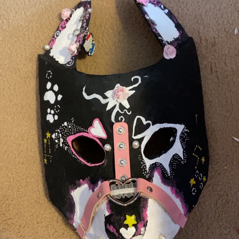 Handcrafted Black and Pink dog mask (therian mask)